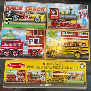 Melissa &  Doug Vehicles 4-in-1 Wooden Jigsaw puzzles in wooden box